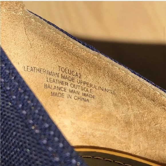 REPORT SIGNATURE TOLUCA2 PEEP TOE HEELS METALLIC GOLD AND DENIM BLUE SIZE 8 - Picture 14 of 15